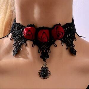 Halloween Vampire Royal Alchemy Bridgerton Goth Lolita Rose Cameo Lace Choker